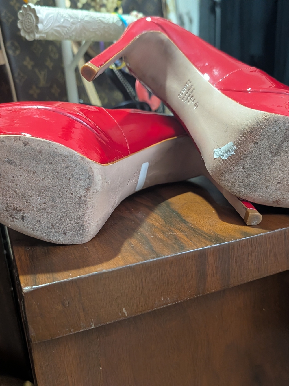 Women's Red Patent Platform Stiletto Pumps - Picture 6 of 6